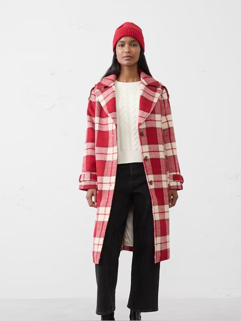 Banana Republic Red & Cream Plaid Coat